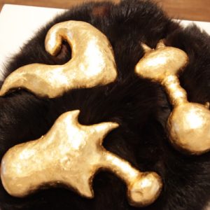 Black-Gold-2010-cast-plastic-resin-w-gold-leaf-on-fox-fur
